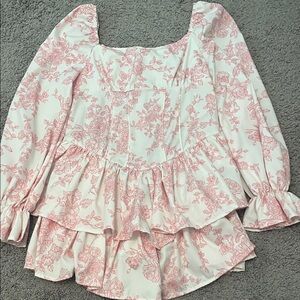 Women’s Floral Pink Ruffle Romper Dress